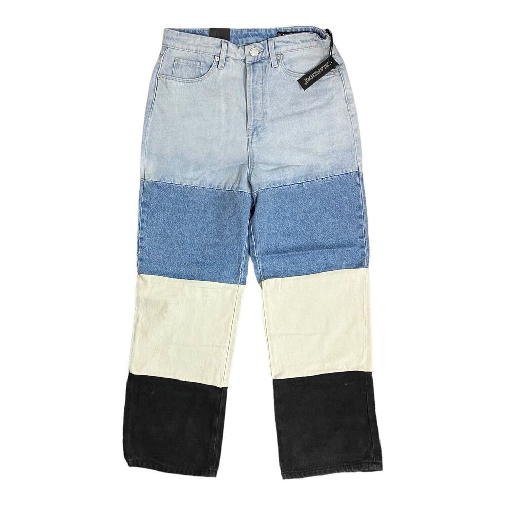 Blank NYC Colorblock Patchwork Denim Jeans High Rise Straight‎ Leg Womens 28